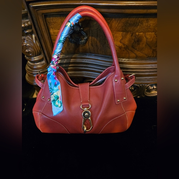 Dooney & Bourke Fusia  Leather Shoulder Bag with Floral Scarf - Picture 1 of 10